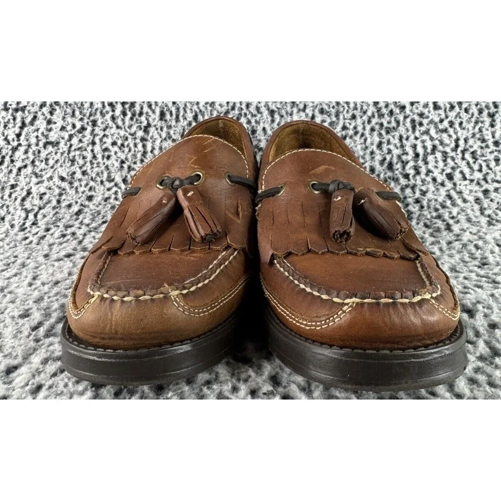 Bass Boat Shoes Mens 10 M Futures Brown Leather Slip On Fringe‎ Tasseled Casual
